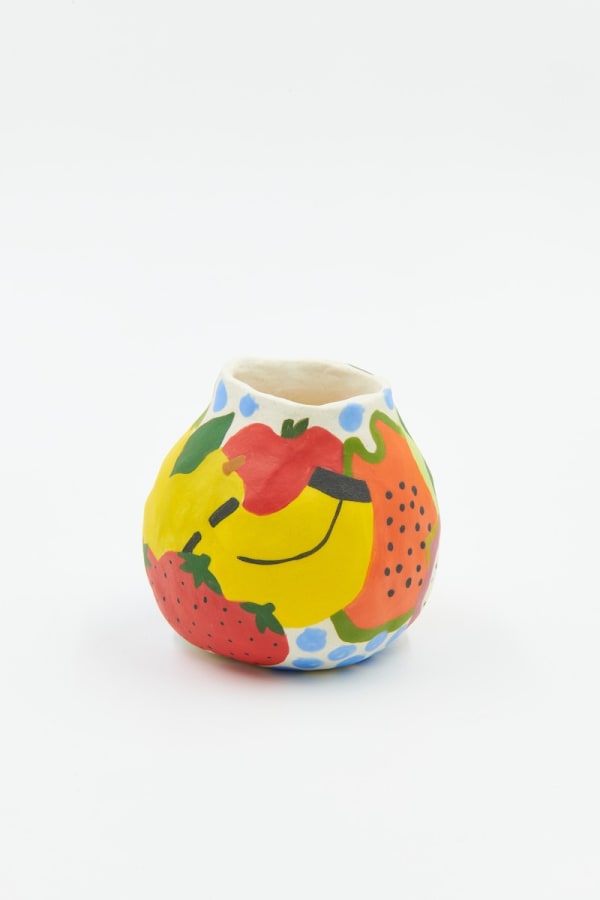 Jackie Brown small ceramic pinch pot with fruit painted on it