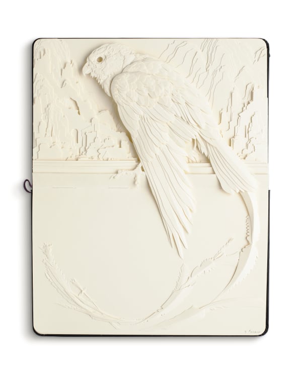 Brian Mashburn Falcon, 2022 cut pages and pva adhesive on Moleskine 10 1/4 x 8 1/4 in 26 x 21 cm