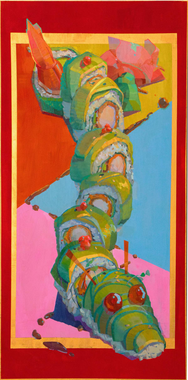 Angela Sung Year of the Dragon (Roll)!, 2024 gouache on wood panel 36 x 18 in 91.4 x 45.7 cm