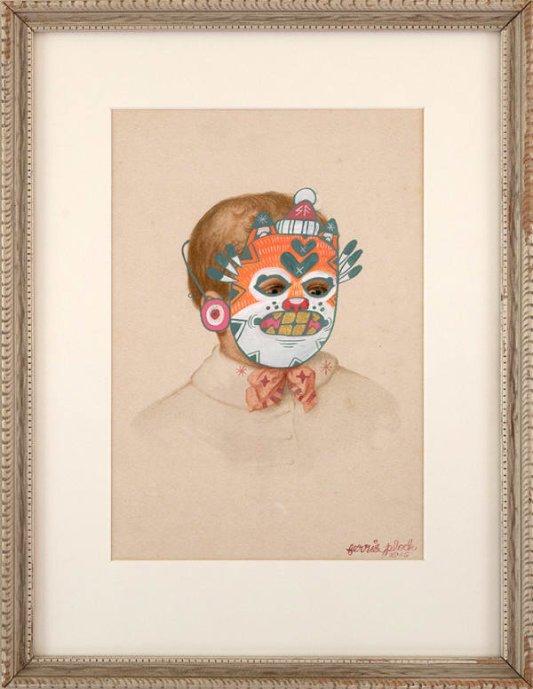 Ferris Plock Listening Party Tiger acrylic on found lithograph, framed 17 1/4 x 13 1/2 in 43.8 x 34.3 cm