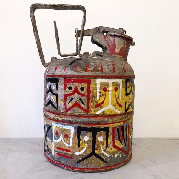 GATS Thinner, 2025 enamel on vintage paint thinner jug " x 7 1/2" x 11 6/8" 7 1/8 x 7 3/8 x 11 3/4 in 18.1 x 18.6 x 29.8 cm