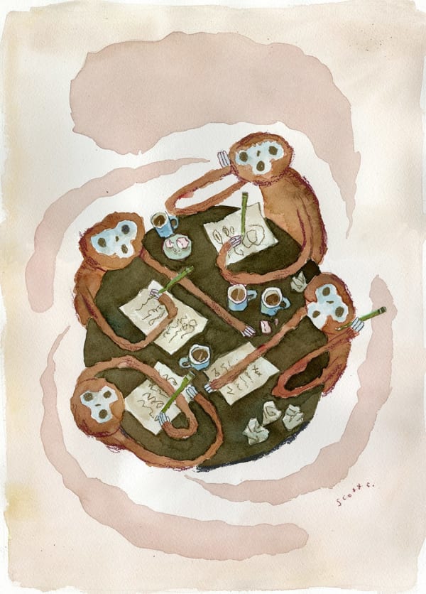 Scott C. Writer's Room, 2017 watercolor and colored pencil on paper 14 x 19 in 35.6 x 48.3 cm