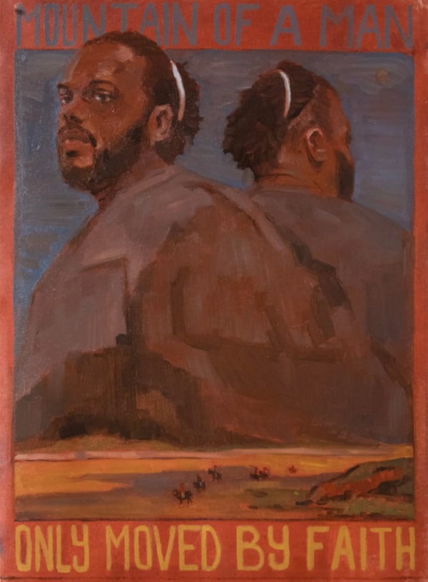 two black man whose forms together create a mountain
