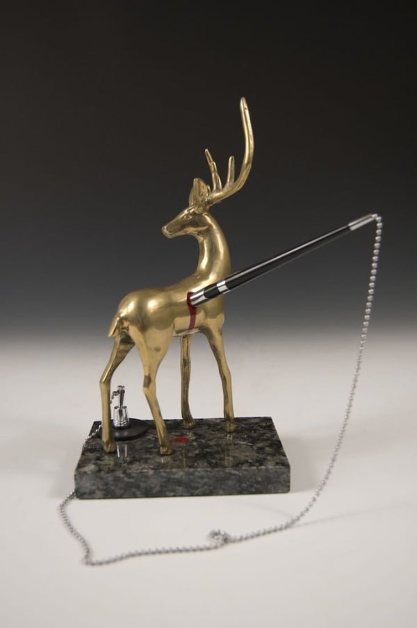 Jeremiah Jenkins sculpture of deer with pen