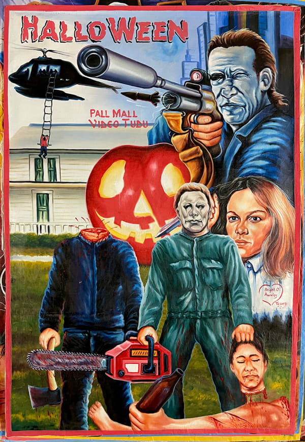 Deadly Prey (Bright Obeng) Halloween, 2021 oil and enamel on flour sack 59 x 39 in 149.9 x 99.1 cm