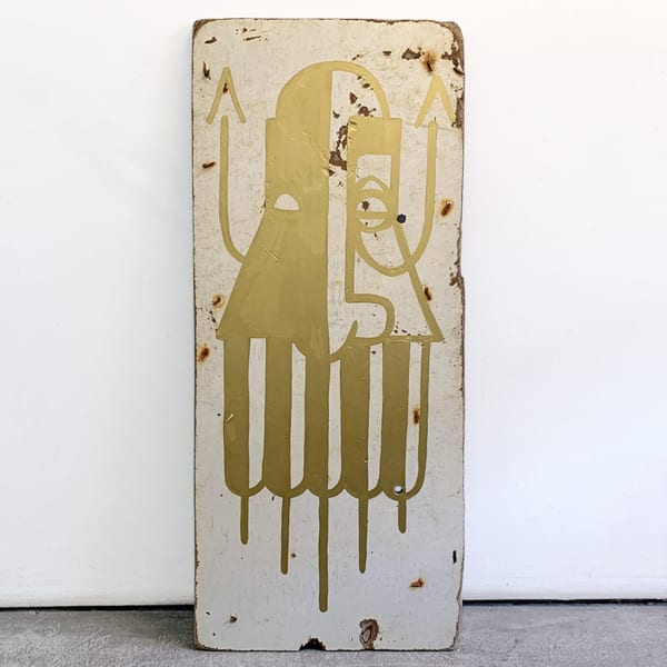 GATS Mischief, 2024 enamel on shipwreck board 51 x 21 x 1 in 129.5 x 53.3 x 2.5 cm