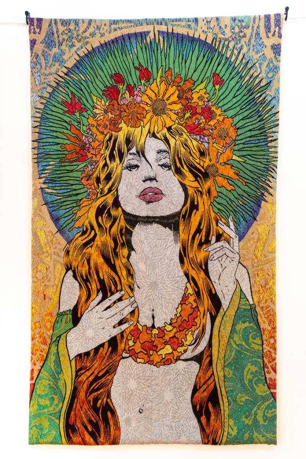 Hand woven tapestry of Semele by Chuck Sperry