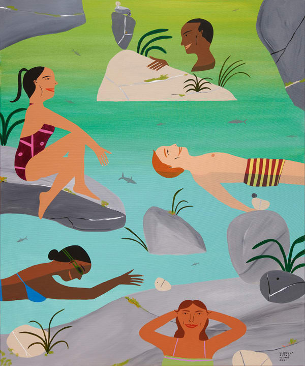 Chelsea Wong painting of bathers in water