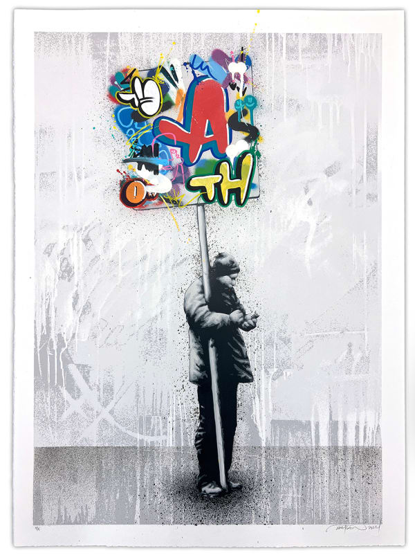 Martin Whatson The Sign, 2024 stencil, spray paint, marker and screen print on paper (ed 4/5) 29 7/8 x 22 in 76 x 56 cm