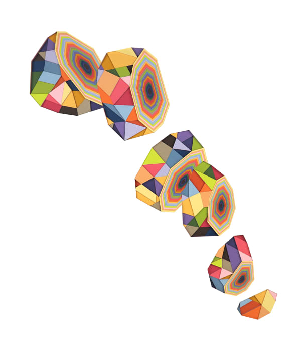 colorful geometric shapes made from layers of cut paper
