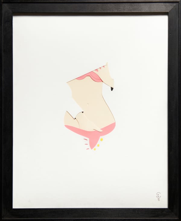 Petites Luxures paper collage of a woman wearing pink underwear