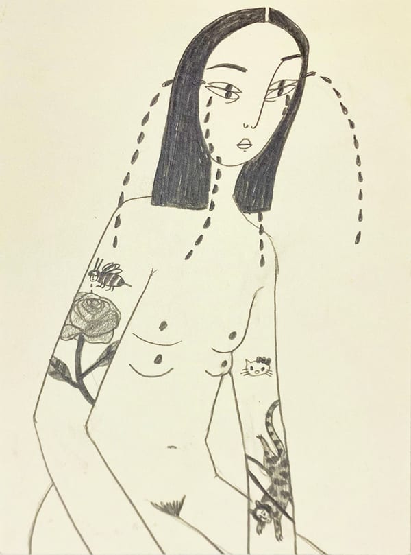 Irana Douer drawing of nude woman crying