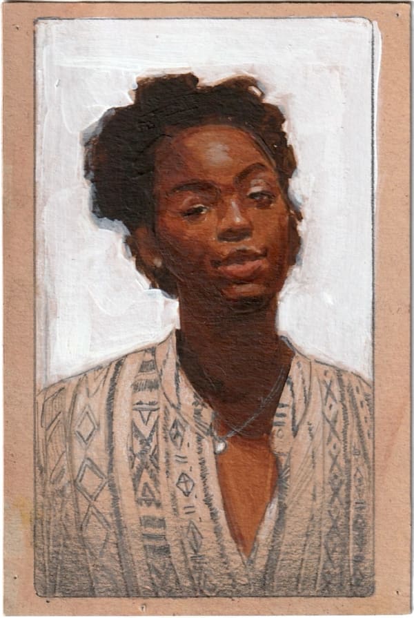 portrait of a black woman over a white background