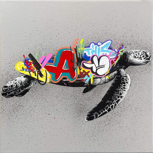 painting of a sea turtle with graffiti on it by Martin Whatson