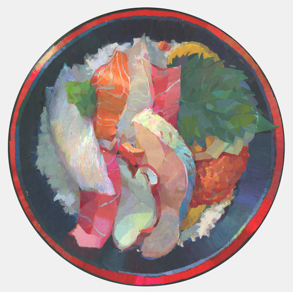 Angela Sung Chirashi Bowl, 2023 gouache on wood panel 9 x 9 in 22.9 x 22.9 cm
