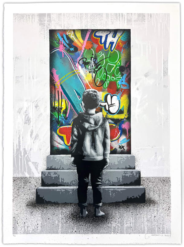 Martin Whatson The Passage (small / color), 2023 stencil, spray paint, marker and screen print on paper (ed 5/10) 29 7/8 x 22 in 76 x 56 cm