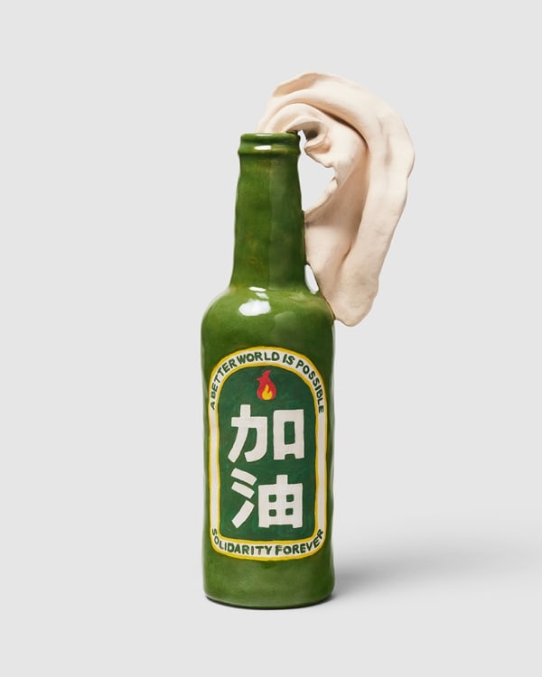 Stephanie Shih ceramic sculpture of a molotov cocktail