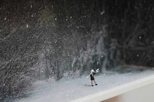 Lisa Swirling The Invisible Man, 2025 multimedia diorama 8 5/8 x 14 5/8 x 4 1/4 in 21.8 x 37.1 x 10.9 cm