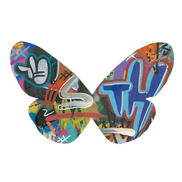 Martin Whatson Butterfly #6, 2022 mixed media on cut paper. Framed 13 x 14 in 33 x 35.6 cm
