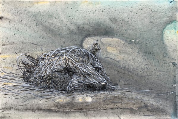 DALeast painting of a lioness submerged, acrylic on linen