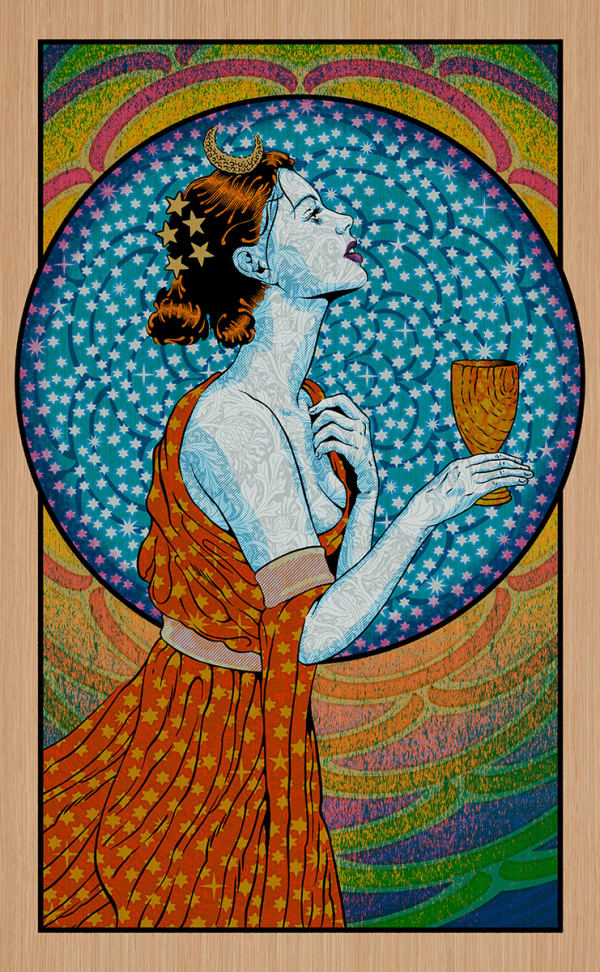 blue woman turned to the side holding a chalice