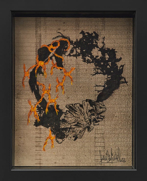 Louis Michel Cyanotype #4, 2023 cyanotype of beach found seaweed, ink, acrylic paint and bitumen 11 x 9 in 27.9 x 22.9 cm