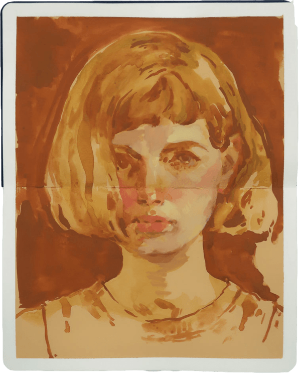 Rachel Gregor Untitled Self Portrait, 2021 gouache on toned paper on Moleskine 8.25" x 10.25" / 12.5" x 14.5" framed