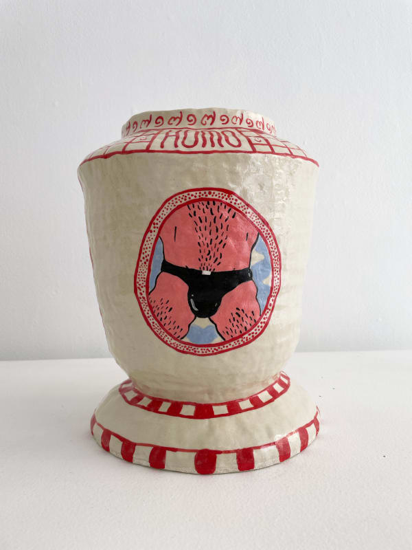 Christopher Gale large vase with man's crotch painted on the front