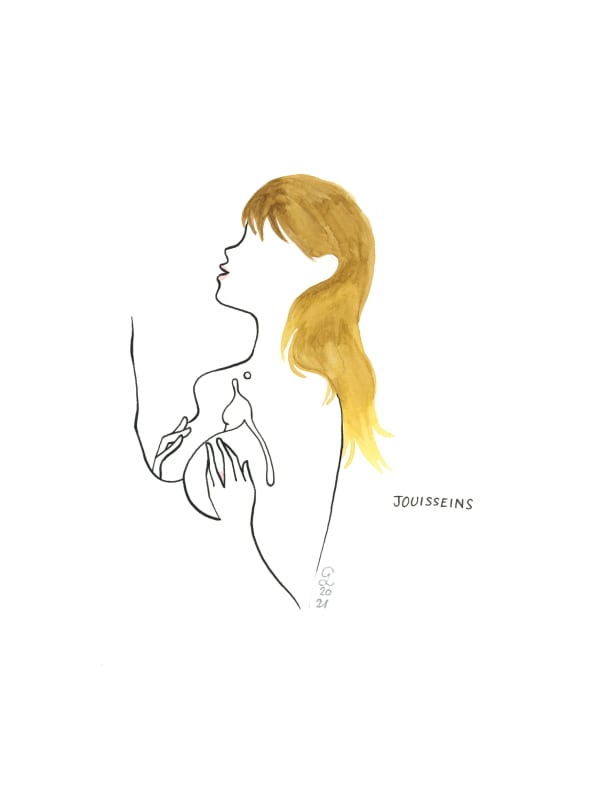 Petites Luxures line drawing of nude figure with golden hair