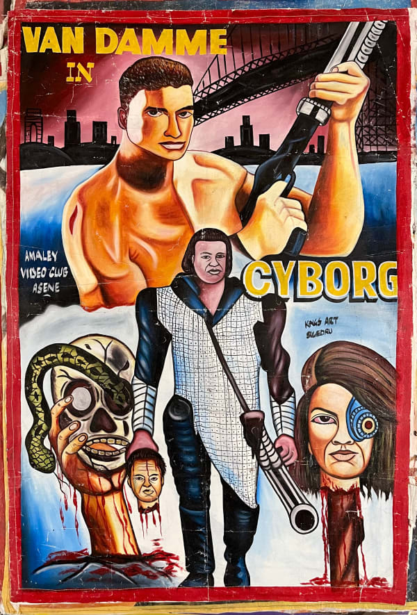 Deadly Prey (Eggy) Cyborg, 2010’s oil and enamel on flour sack 59 x 40 in 149.9 x 101.6 cm