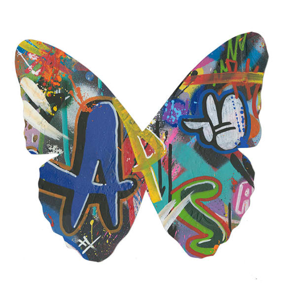 Martin Whatson Butterfly #8, 2022 mixed media on cut paper. Framed 13 x 14 in 33 x 35.6 cm