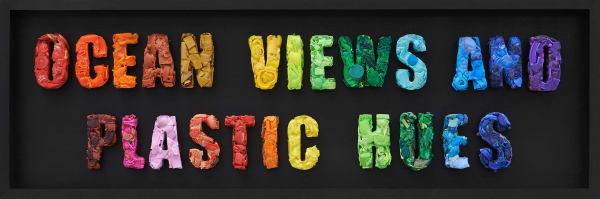 Louis Michel Ocean Views And Plastic Hues, 2023 melted beach plastics in wood shadowbox frame 16 x 48 in 40.6 x 121.9 cm