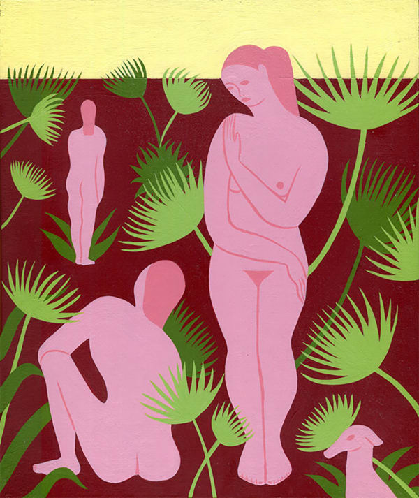 Rachel Levit Ruiz painting of pink nude figures and plants