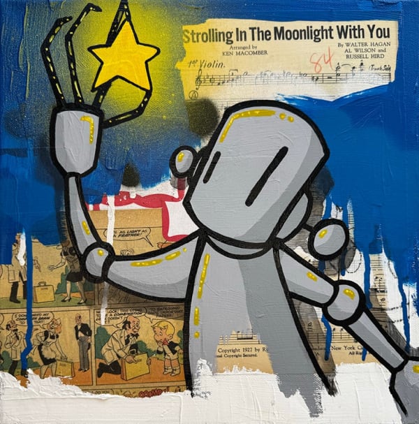 silver robot holding yellow star