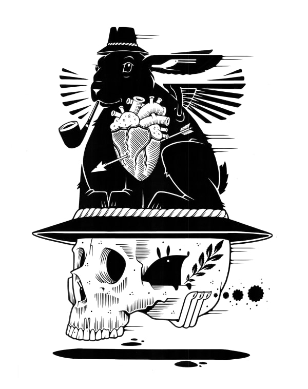 Jeremy Fish Heartfelt Hat, 2022 Sakura ink on Bristol board 24 x 19 in 61 x 48.3 cm Framed 28 x 23 in 71.12 x 58.42cm custom framed with archival materials and UV resistant plexi custom framed with archival materials and UV resistant plexi