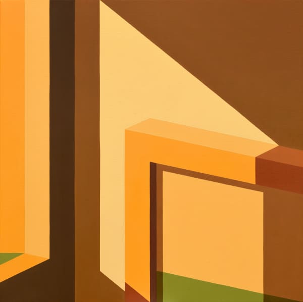 Adrian Wong painting of orange room with shadow from window on picture frame