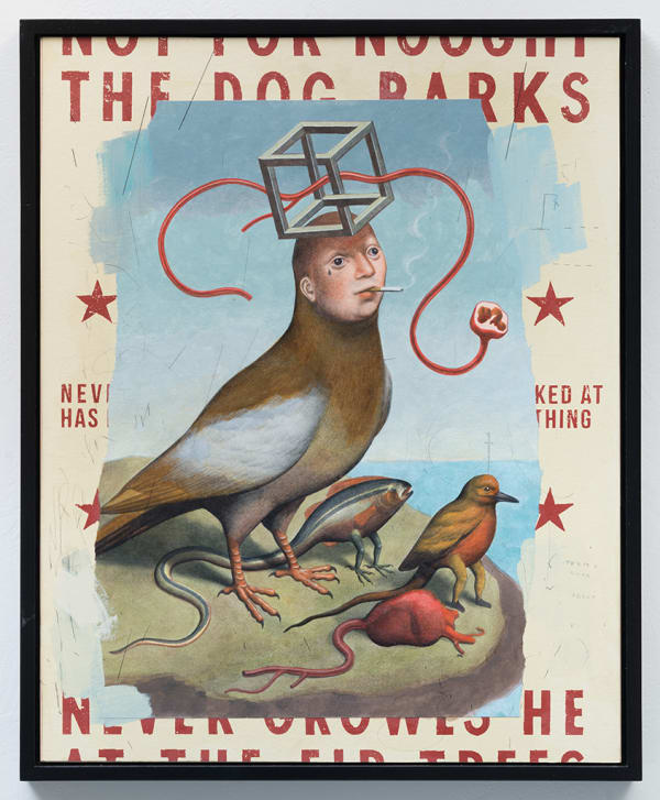 painting of a bird with a human head by Ravi Zupa