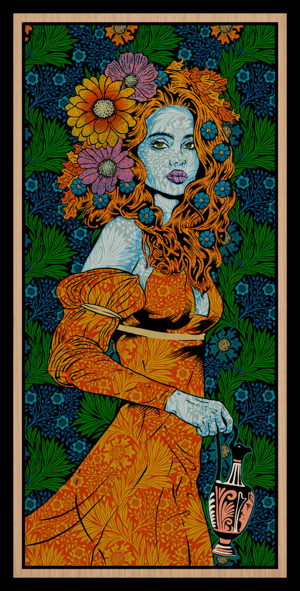 Chuck Sperry The Mystic , 2024 7 color screen print on white oak panel 32 x 16 in 81.3 x 40.6 cm