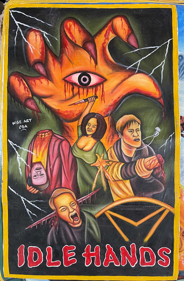 Deadly Prey (Wise Art) Idle Hands, 2010’s oil and enamel on flour sack 62 x 39 in 157.5 x 99.1 cm