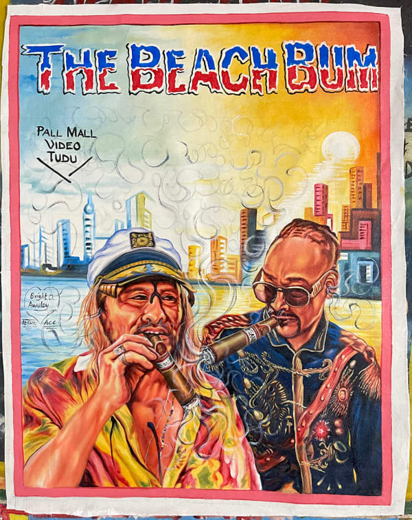 Deadly Prey (Bright Obeng) The Beach Bum, 2024 oil and enamel on flour sack 43 x 34 in 109.2 x 86.4 cm