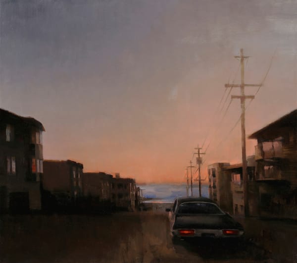 Kim Cogan - painting of street view and sky at sunset