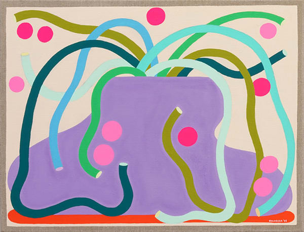 CHIAOZZA "Bouquet Painting No 13" abstracted green floral arrangement in purple vase