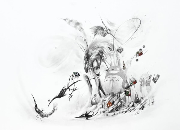 drawing of creatures from the totoro universe