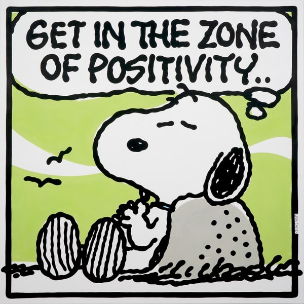 Mark Drew painting of Snoopy leaning against a rock