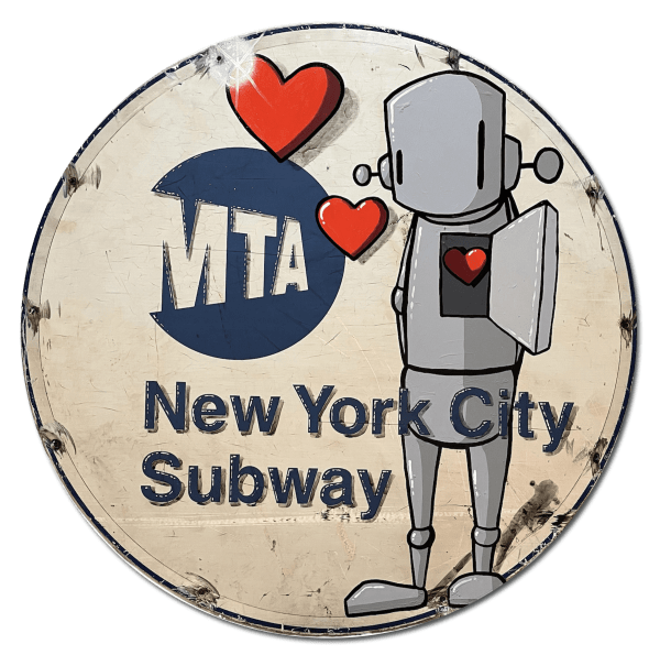 ChrisRWK Express To My Heart, 2023 mixed media on vintage MTA train sign 29 1/2 x 29 1/2 in 74.9 x 74.9 cm