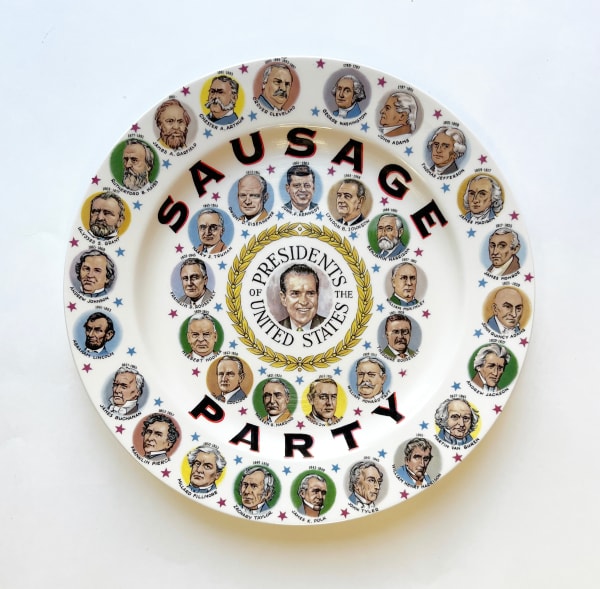 Plate reading "Sausage Party"