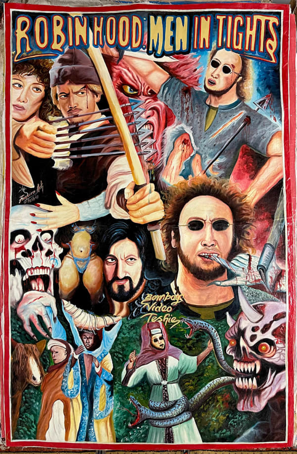 Deadly Prey (Farkira) Robin Hood Men in Tights, 2024 oil and enamel on flour sack 64 x 41 in 162.6 x 104.1 cm