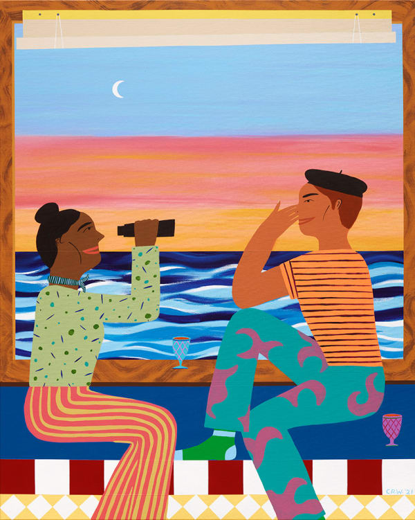 Chelsea Wong painting of two people whale watching