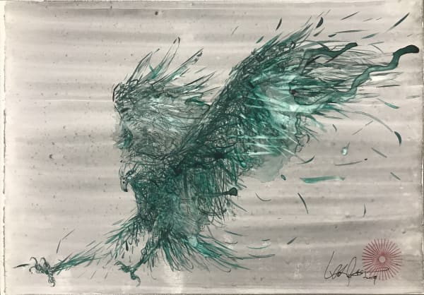 Watercolor and ink painting of an eagle landing by DALeast