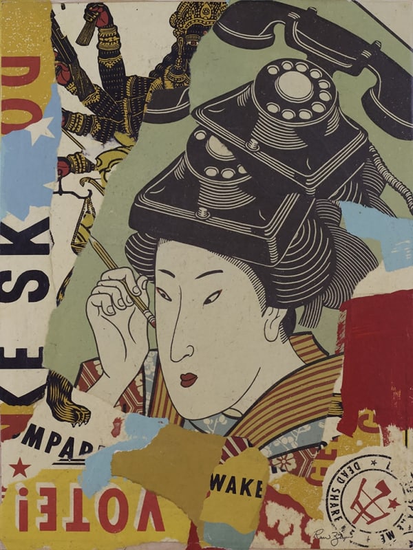 Ravi Zupa Wake Me, 2023 Torn screenprints, relief, toner, intaglio, and offset lithograph prints, acrylic, mounted on wood with matte medium 12 x 9 in 30.5 x 22.9 cm